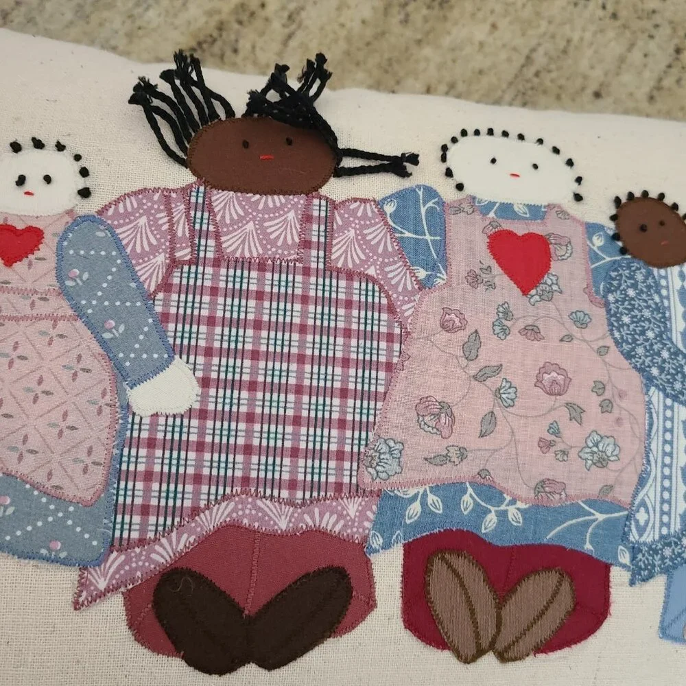 New! Southern Folk Art Handmade Multi-Racial Friendship Pillow Bantu Knots